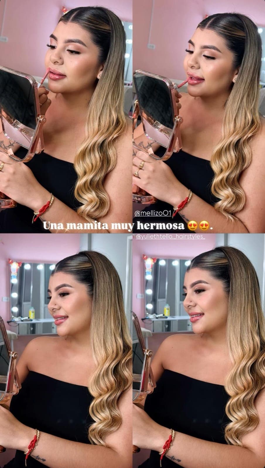 Detalle de labios y ondas de una clienta con maquillaje social